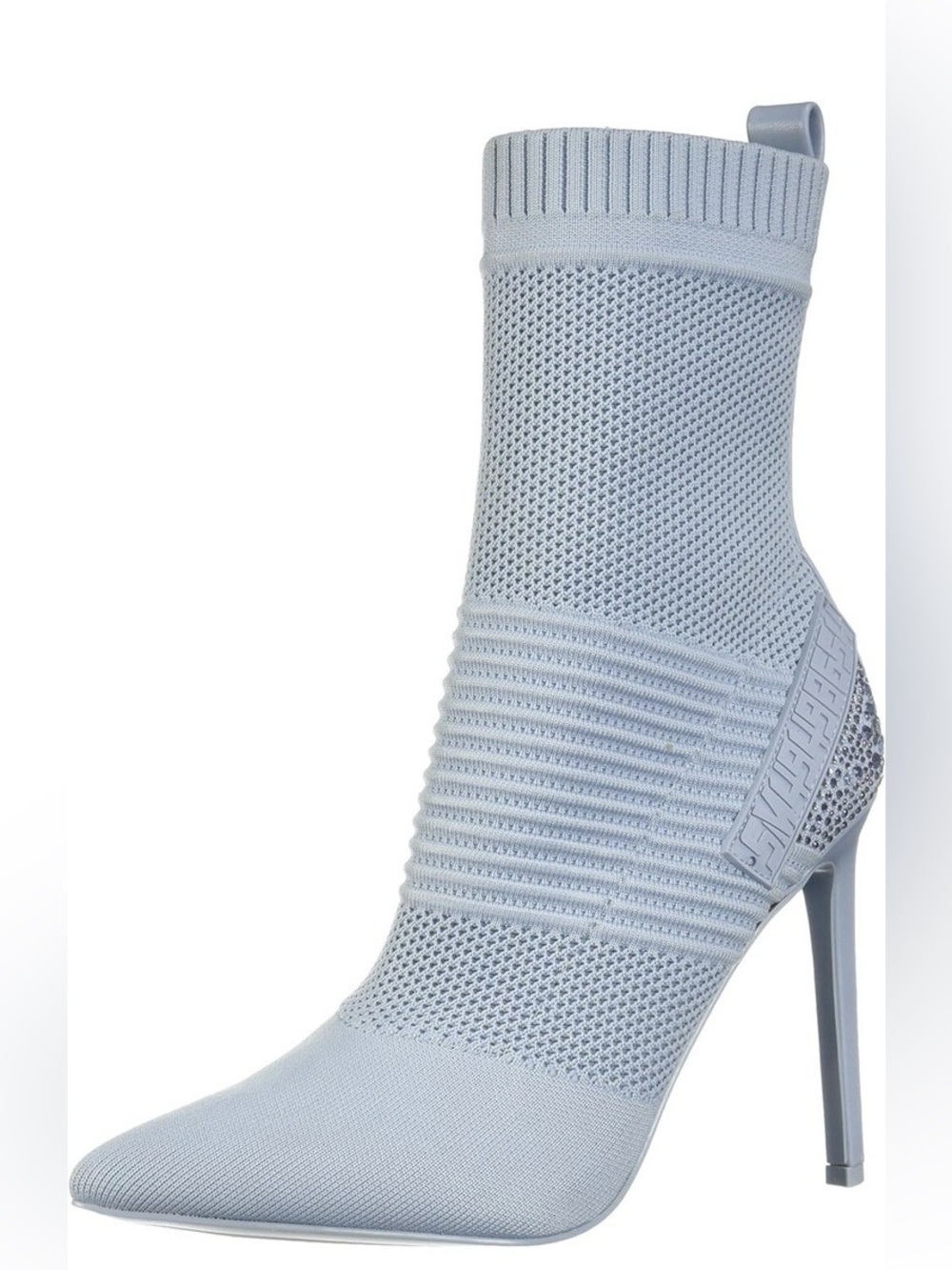 Steve Madden Icy Blue Rhinestone Sock Boot Pointed Toe Stiletto Heels Glam Y2k